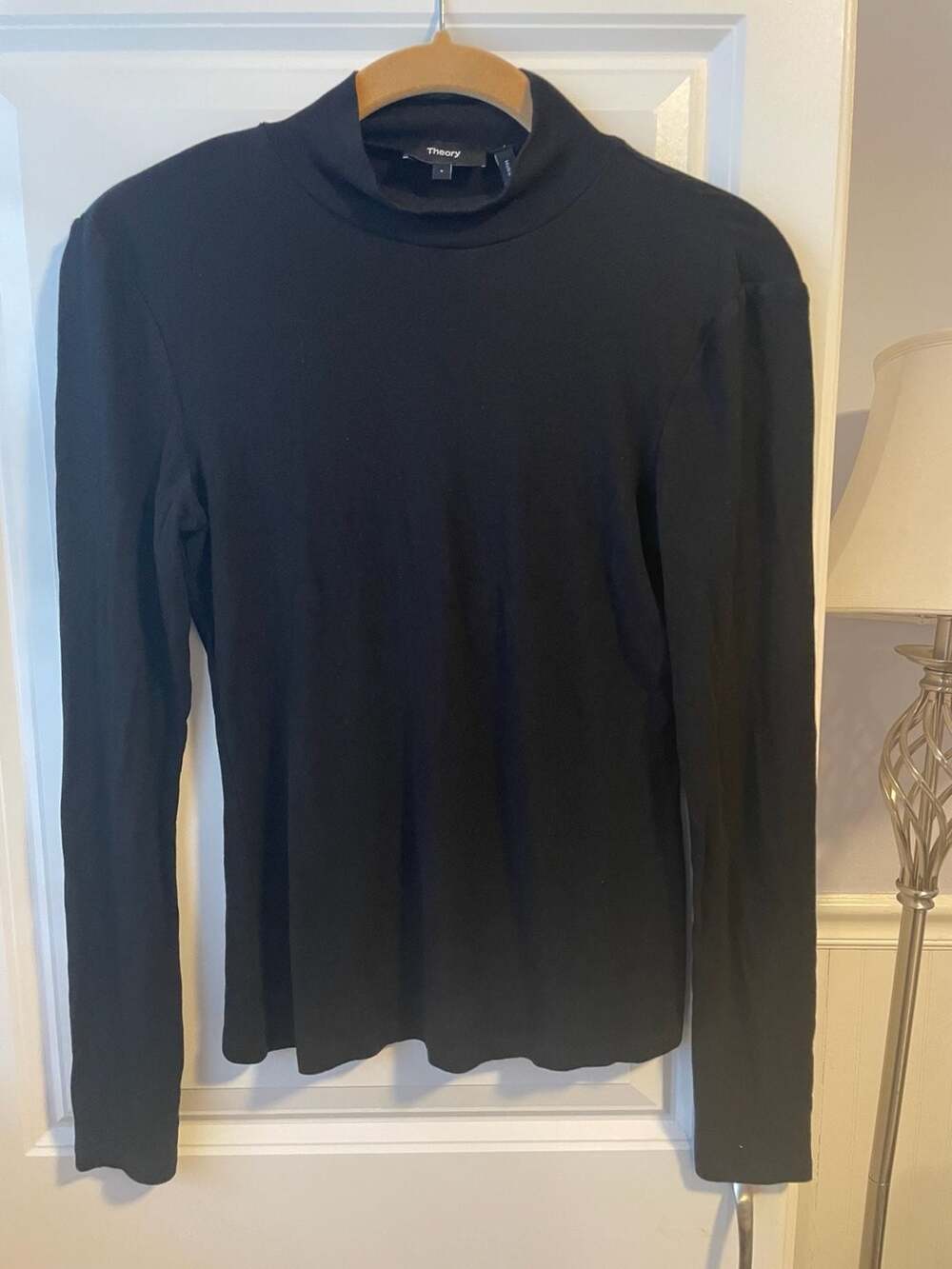 Theory Black Ribbed Viscose Turtleneck Top Size S